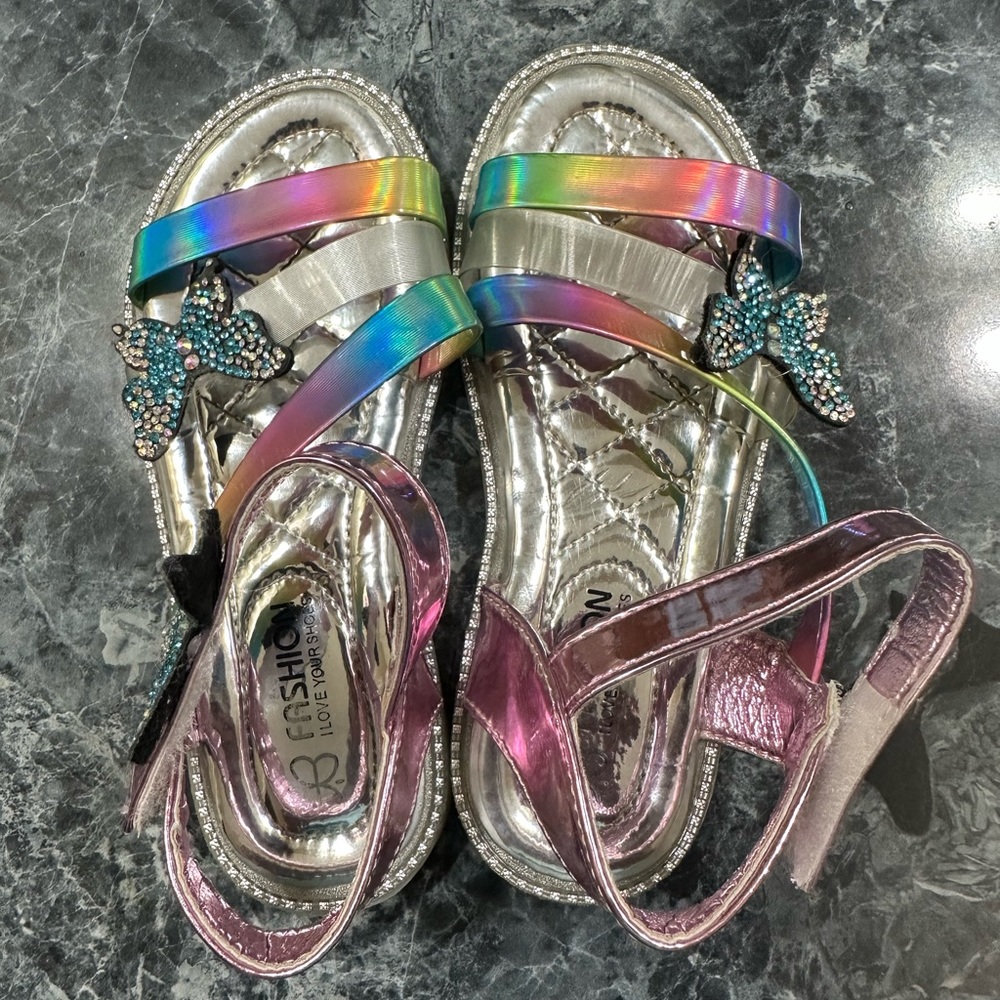 Multi color butterfly sandals little girl size 30